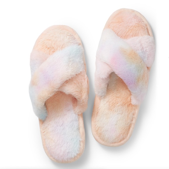 Pastel faux fur crossed slide slippers NWT - Picture 1 of 5